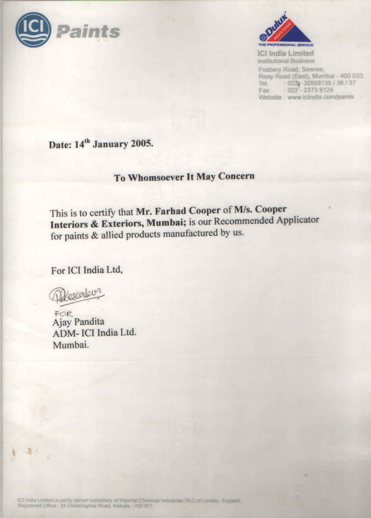 ICI Paint Applicator Certificate